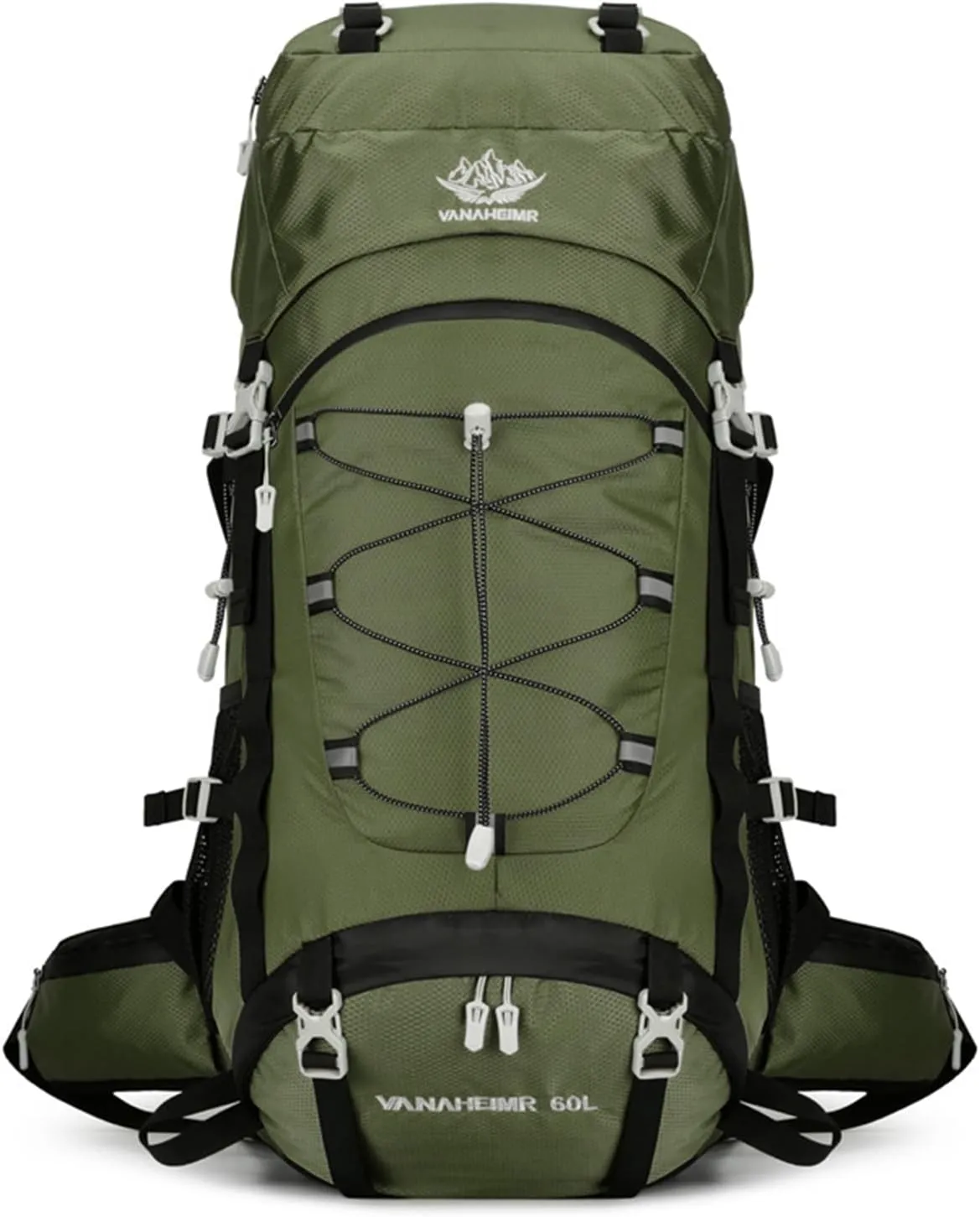 PORRASSO Hiking Backpack Waterproof Daypack with Rain Cover 60L Rucksack Lightweight Backpack for Travel Trekking Camping Climbing Outdoor Sports Dark Green