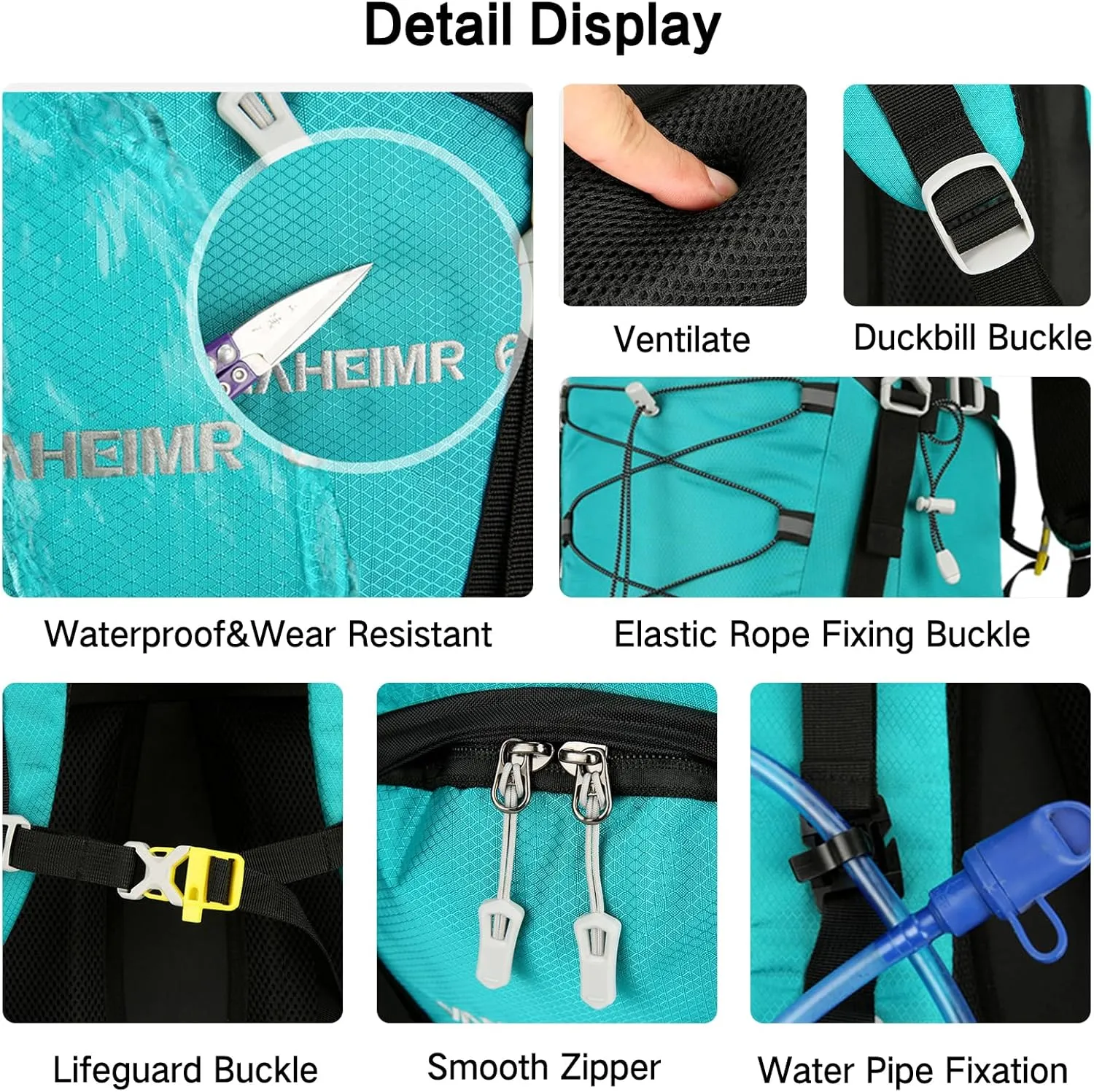 PORRASSO Hiking Backpack Waterproof Daypack with Rain Cover 60L Rucksack Lightweight Backpack for Travel Trekking Camping Climbing Outdoor Sports Lake Blue