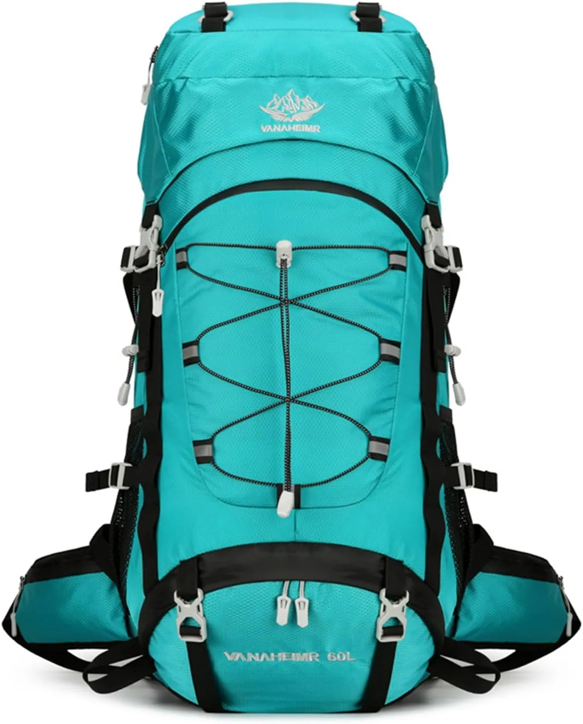 PORRASSO Hiking Backpack Waterproof Daypack with Rain Cover 60L Rucksack Lightweight Backpack for Travel Trekking Camping Climbing Outdoor Sports Lake Blue
