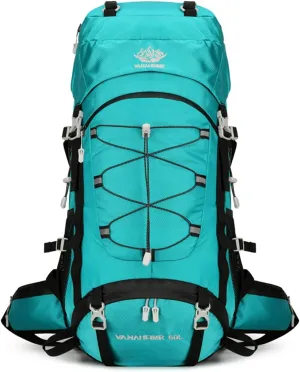PORRASSO Hiking Backpack Waterproof Daypack with Rain Cover 60L Rucksack Lightweight Backpack for Travel Trekking Camping Climbing Outdoor Sports Lake Blue