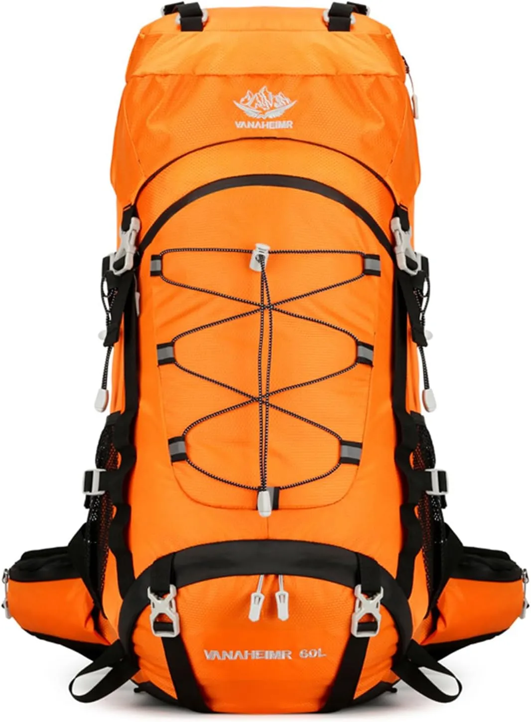 PORRASSO Hiking Backpack Waterproof Daypack with Rain Cover 60L Rucksack Lightweight Backpack for Travel Trekking Camping Climbing Outdoor Sports Orange