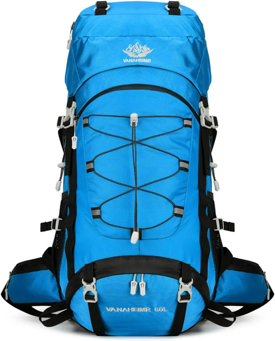 PORRASSO Hiking Backpack Waterproof Daypack with Rain Cover 60L Rucksack Lightweight Backpack for Travel Trekking Camping Climbing Outdoor Sports Sky Blue