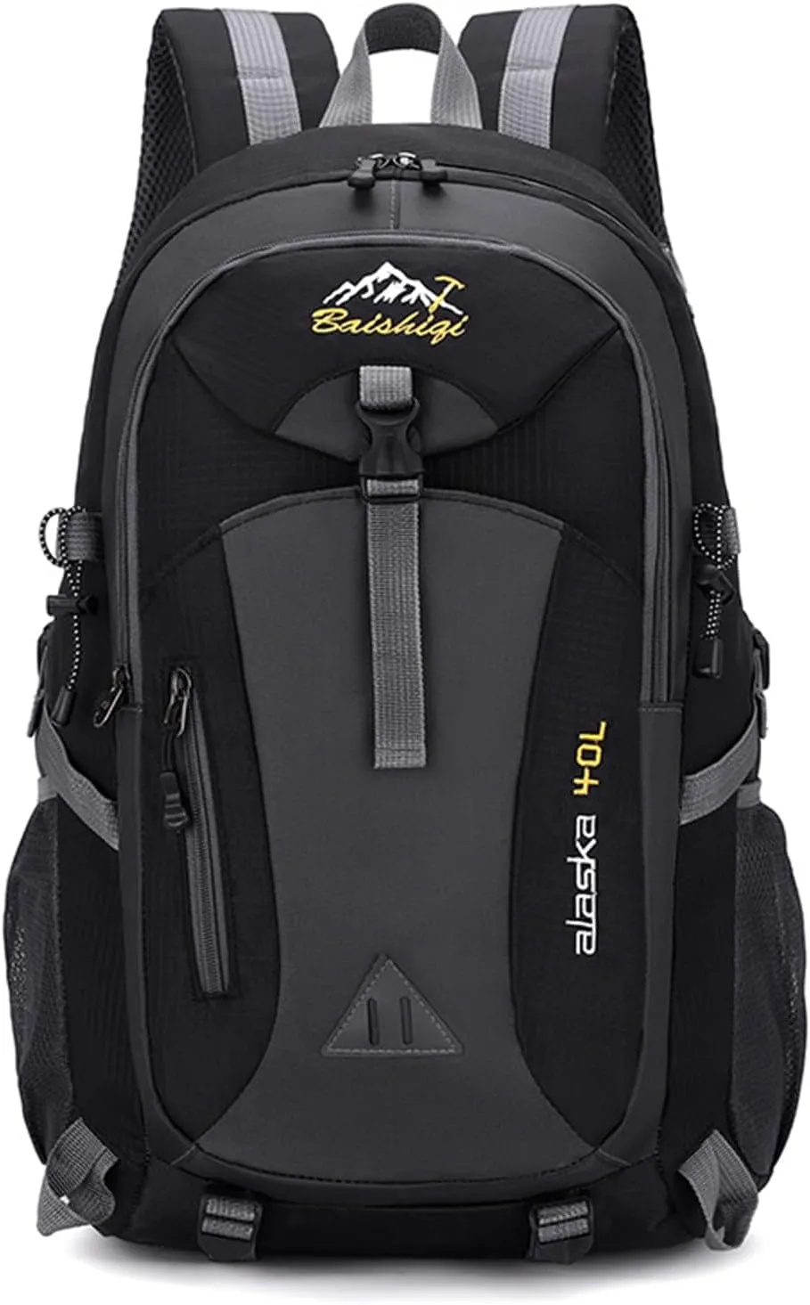 PORRASSO Hiking Backpack Waterproof Rucksack 40L Daypack with Earphone Hole Durable Backpack for Women Men Camping Climbing Travel Outdoor Sports Black