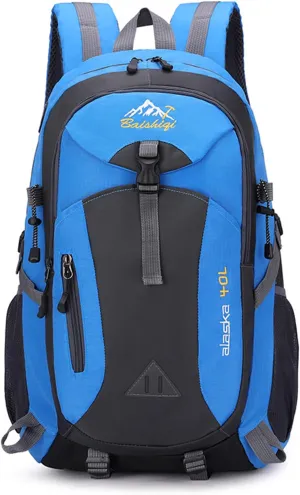 PORRASSO Hiking Backpack Waterproof Rucksack 40L Daypack with Earphone Hole Durable Backpack for Women Men Camping Climbing Travel Outdoor Sports Blue