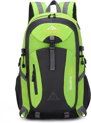 PORRASSO Hiking Backpack Waterproof Rucksack 40L Daypack with Earphone Hole Durable Backpack for Women Men Camping Climbing Travel Outdoor Sports Green