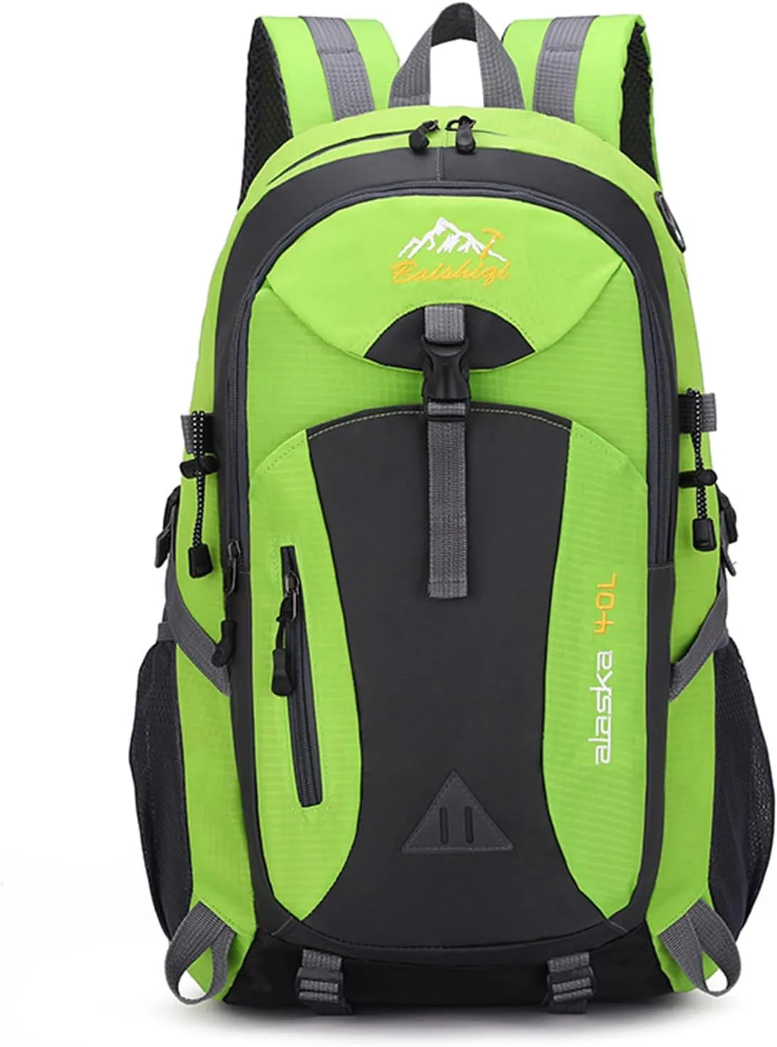 PORRASSO Hiking Backpack Waterproof Rucksack 40L Daypack with Earphone Hole Durable Backpack for Women Men Camping Climbing Travel Outdoor Sports Green