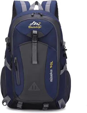 PORRASSO Hiking Backpack Waterproof Rucksack 40L Daypack with Earphone Hole Durable Backpack for Women Men Camping Climbing Travel Outdoor Sports Navy Blue