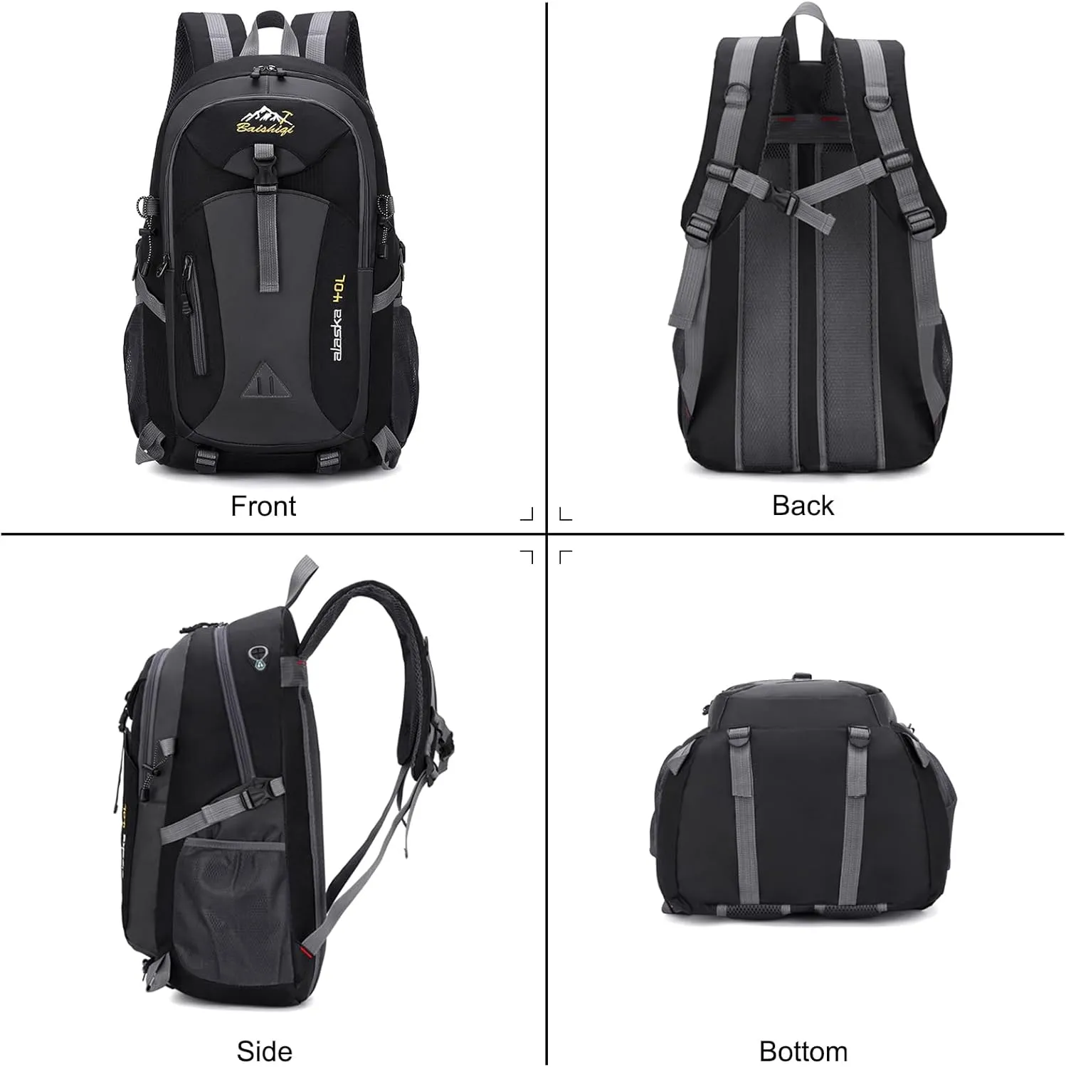 PORRASSO Hiking Backpack Waterproof Rucksack 40L Daypack with Earphone Hole Durable Backpack for Women Men Camping Climbing Travel Outdoor Sports Navy Blue