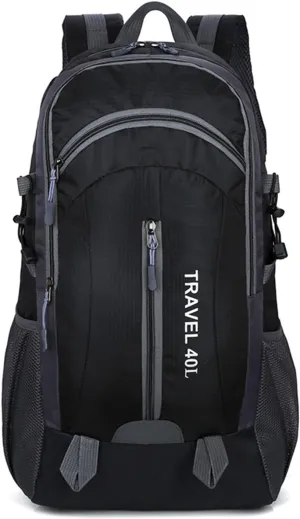 PORRASSO Hiking Backpack Waterproof Rucksack 40L Daypack with USB Charging Port Durable Backpack for Women Men Camping Climbing Travel Outdoor Sports Black