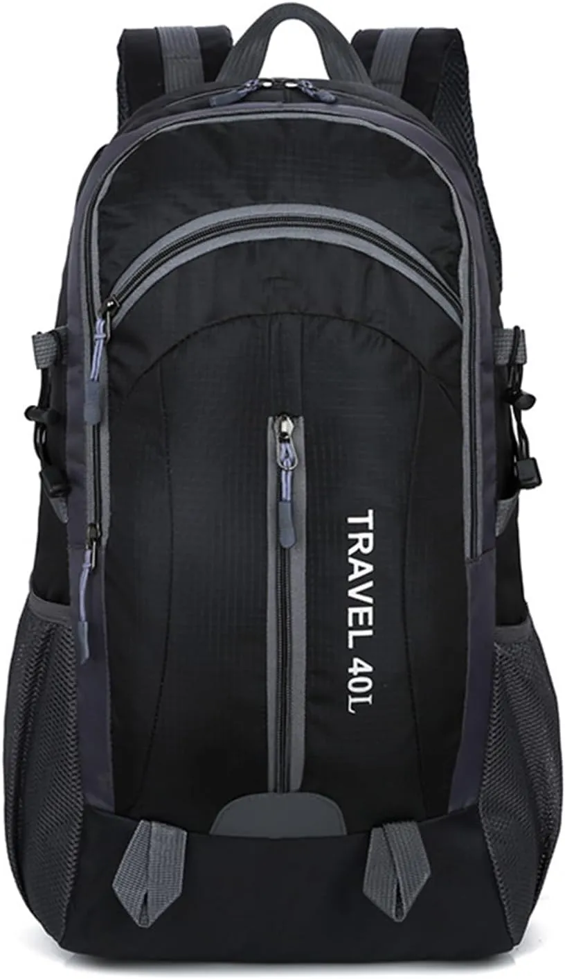 PORRASSO Hiking Backpack Waterproof Rucksack 40L Daypack with USB Charging Port Durable Backpack for Women Men Camping Climbing Travel Outdoor Sports Black