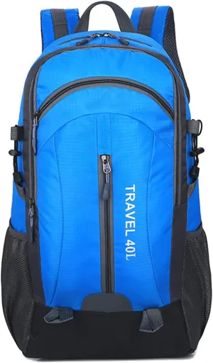 PORRASSO Hiking Backpack Waterproof Rucksack 40L Daypack with USB Charging Port Durable Backpack for Women Men Camping Climbing Travel Outdoor Sports Blue