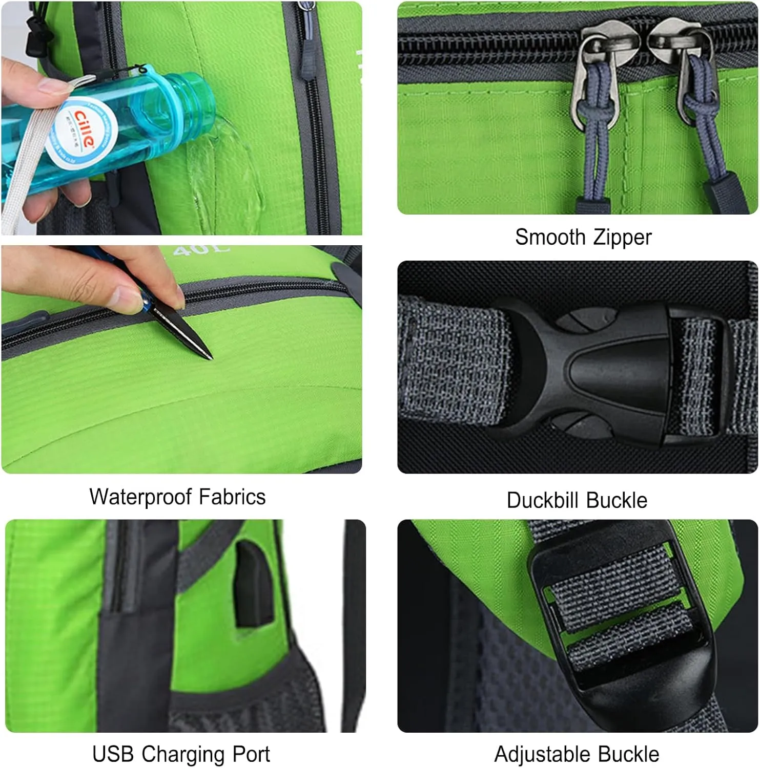 PORRASSO Hiking Backpack Waterproof Rucksack 40L Daypack with USB Charging Port Durable Backpack for Women Men Camping Climbing Travel Outdoor Sports Blue