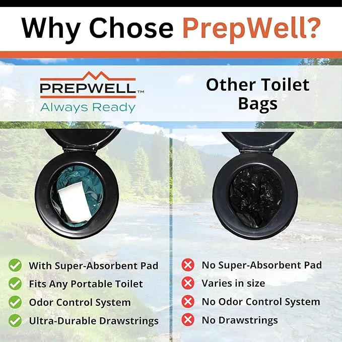 Portable Toilet Waste Bags Extra Strength with Super Absorbent Pad (12 Count) - With Advanced Odor Control System - Extra Large - Fits All Buckets and Camping Toilets (Extra Strength, 12)