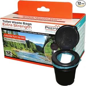 Portable Toilet Waste Bags Extra Strength with Super Absorbent Pad (12 Count) - With Advanced Odor Control System - Extra Large - Fits All Buckets and Camping Toilets (Extra Strength, 12)
