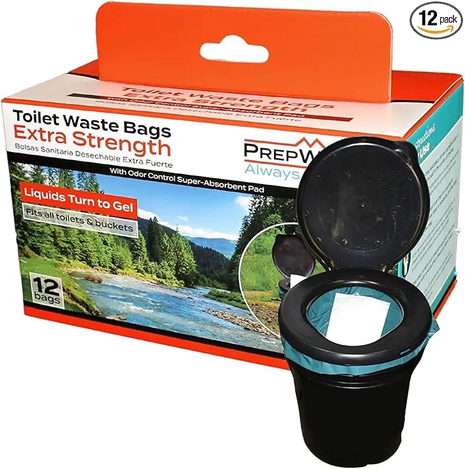 Portable Toilet Waste Bags Extra Strength with Super Absorbent Pad (12 Count) - With Advanced Odor Control System - Extra Large - Fits All Buckets and Camping Toilets (Extra Strength, 12)