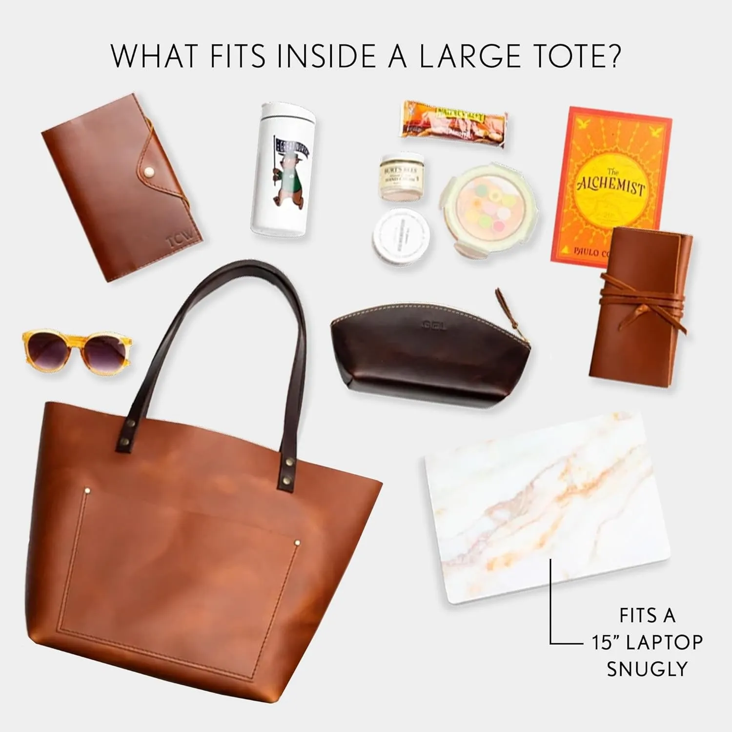 Portland Leather Goods Medium Zipper Tote Bag – Handmade, Durable & Unlined – Interior & Exterior Pockets