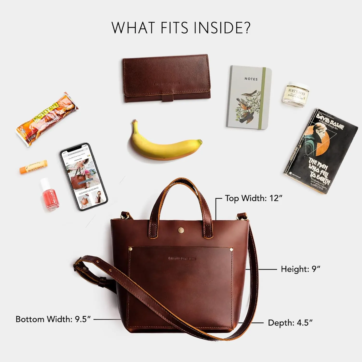 Portland Leather Goods Mini Snap Crossbody Tote Bag for Women – Handmade, Snap Closure, Durable & Unlined – Outside Pocket