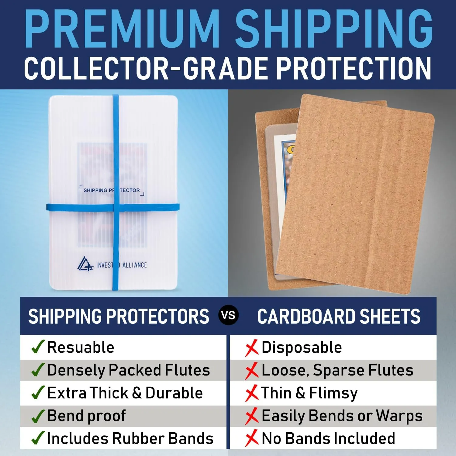 Premium Bundle Trading Card Shipping Protector with Rubber Bands | Graded Cards Protectors, Sports Trading Card Shipping Supplies Packaging, TCG Baseball Cards Shippings Shield.