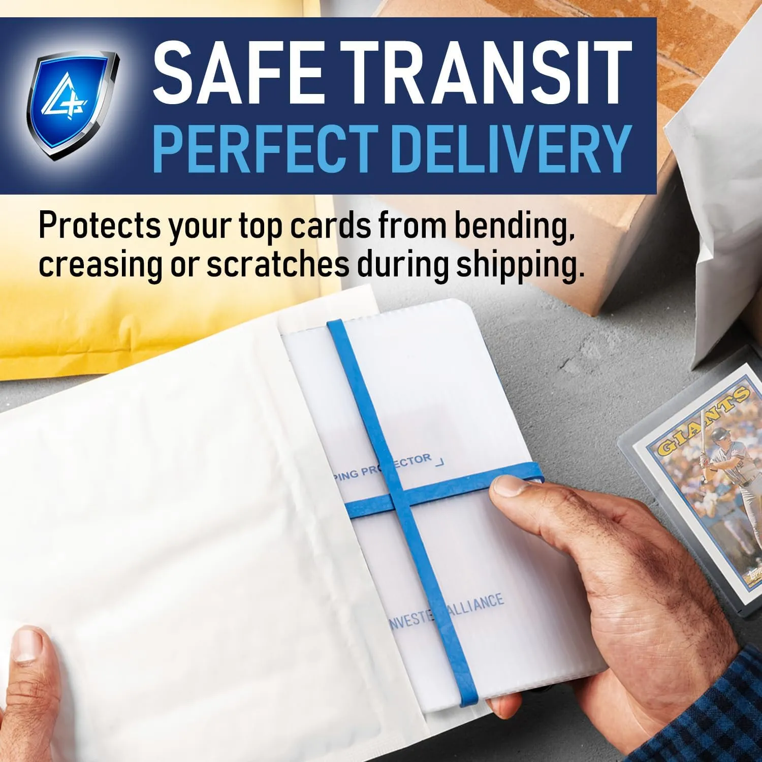 Premium Bundle Trading Card Shipping Protector with Rubber Bands | Graded Cards Protectors, Sports Trading Card Shipping Supplies Packaging, TCG Baseball Cards Shippings Shield.