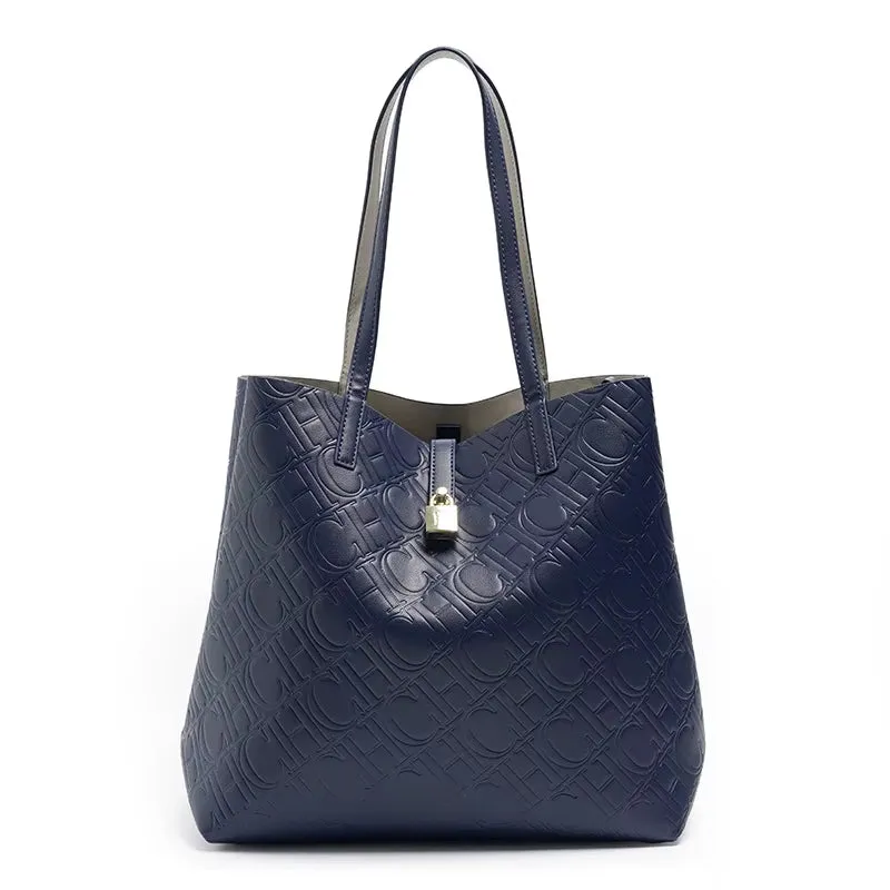 Premium Fashion Pure Colour Letter Embossed Design Handbag Ladies Shoulder Crossbody Bag