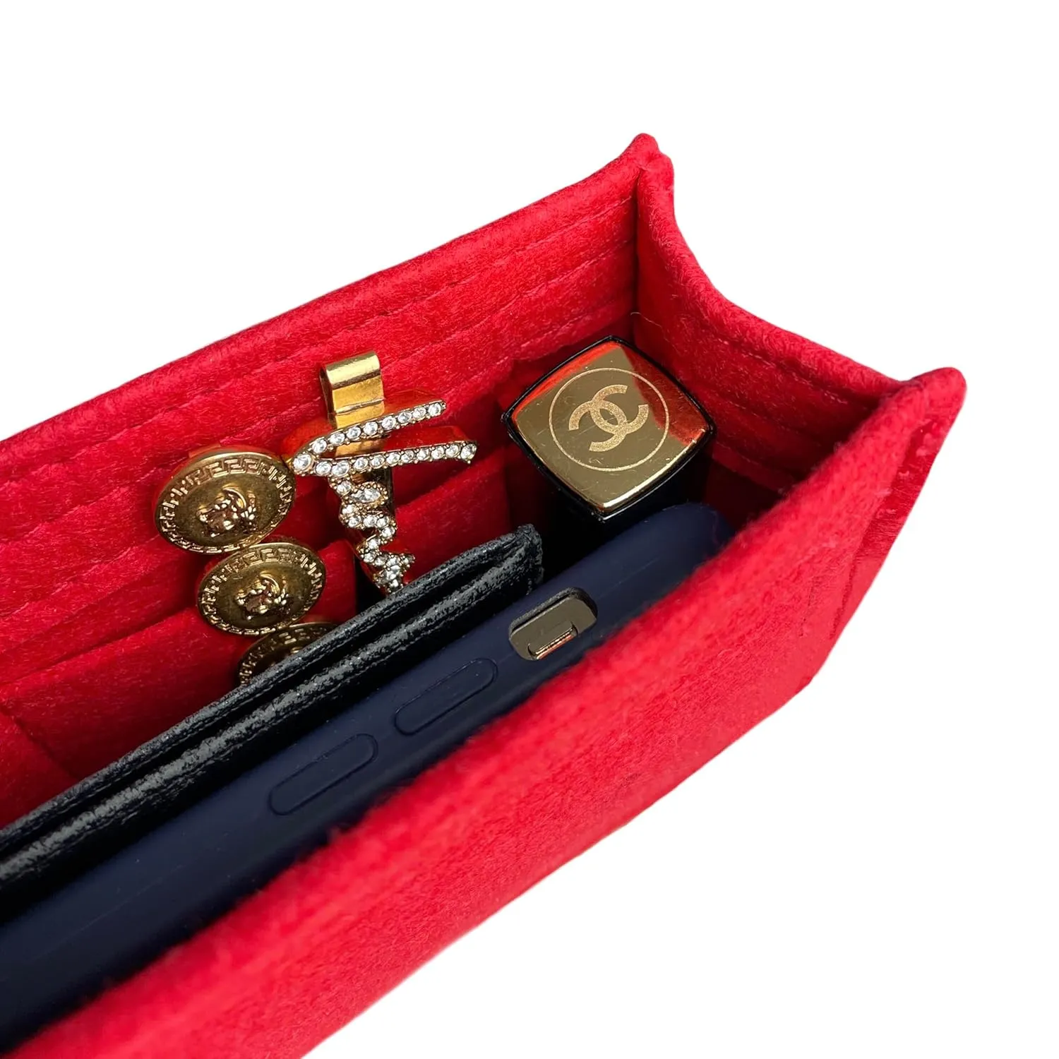 Premium Purse Organizer fits Small Kate Bag Organizer, Large Kate Medium Bag Insert, Handmade 2mm Premium Felt Snug Sturdy Gold Zipper (For Small Kate, Geyser Blue)