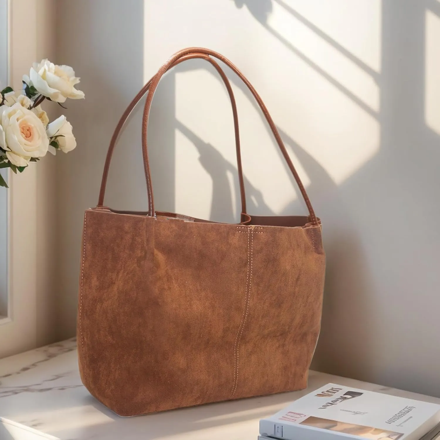 Premium Suede Tote Bag for Women with Large Capacity, Soft Suede Shoulder Bag, Suede Hobo Bags.