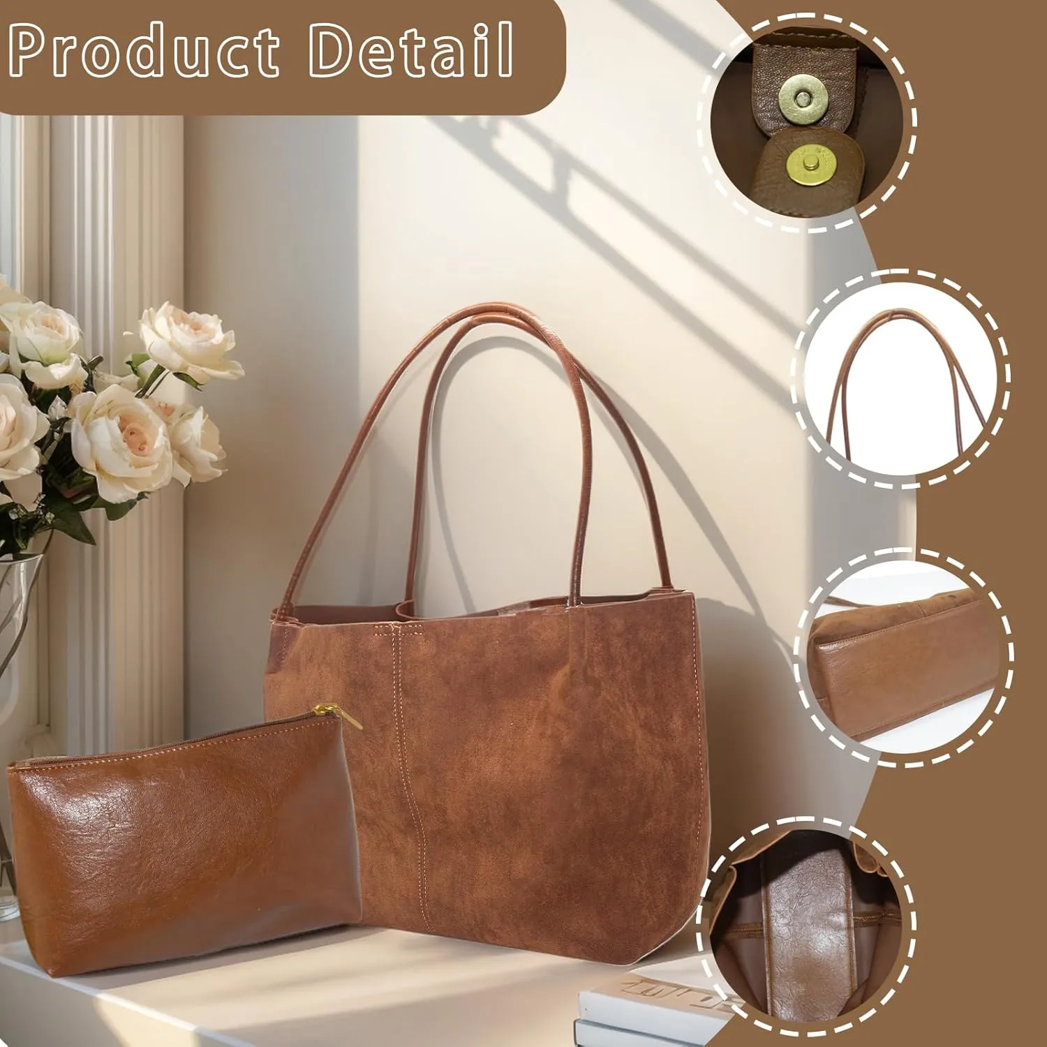 Premium Suede Tote Bag for Women with Large Capacity, Soft Suede Shoulder Bag, Suede Hobo Bags.