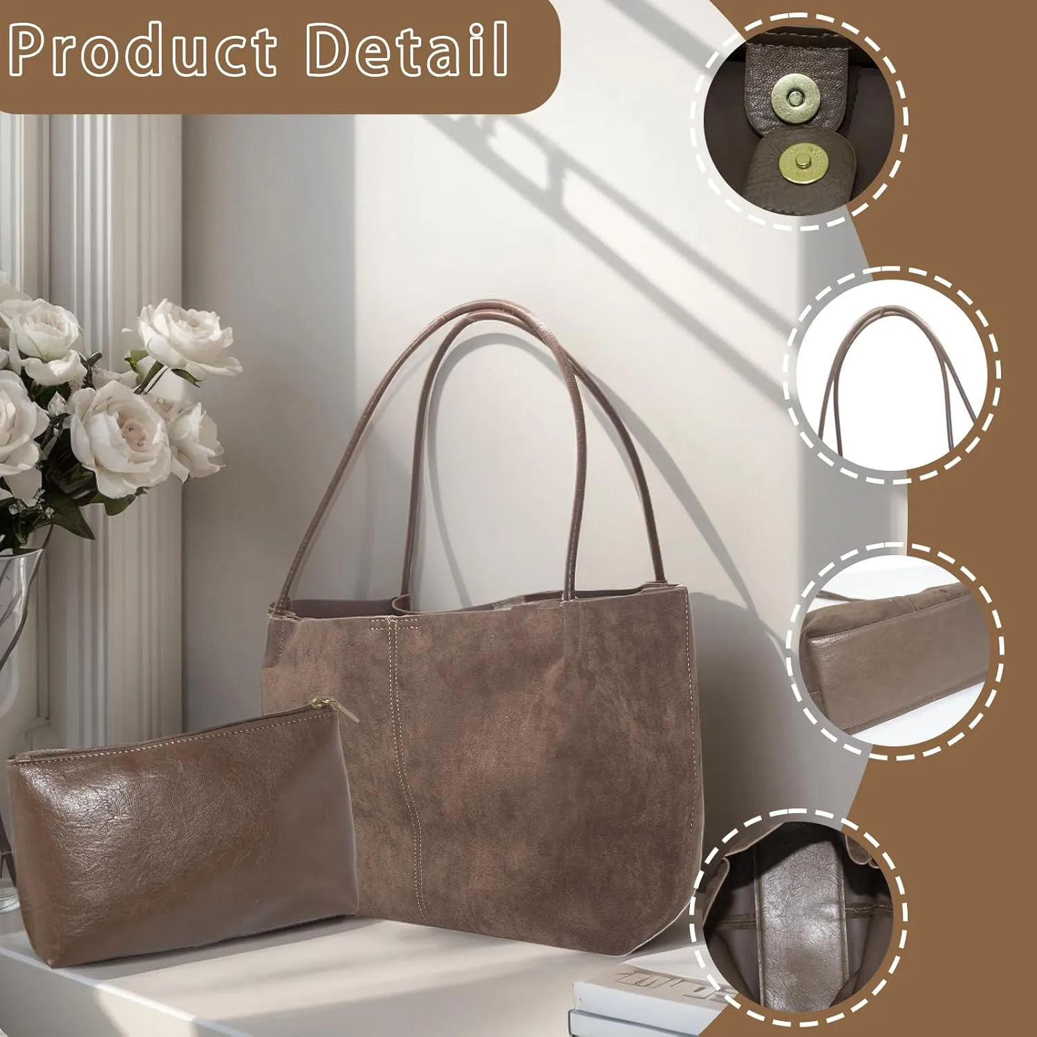 Premium Suede Tote Bag for Women with Large Capacity, Soft Suede Shoulder Bag, Suede Hobo Bags.
