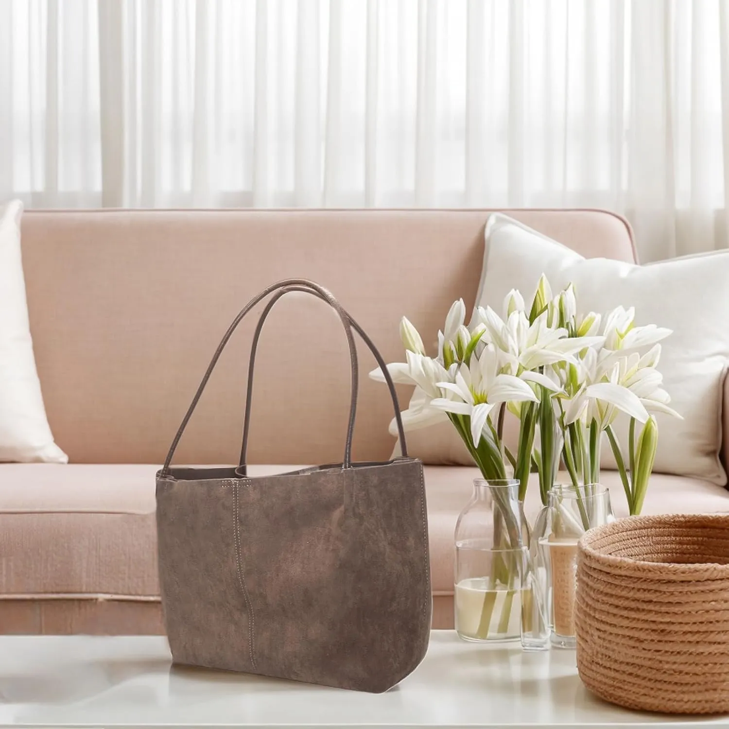 Premium Suede Tote Bag for Women with Large Capacity, Soft Suede Shoulder Bag, Suede Hobo Bags.
