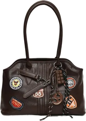Preppy Large Cute Purse Y2k Streetwear City Bowling Bags Trendy Women's Leather Tote Bag