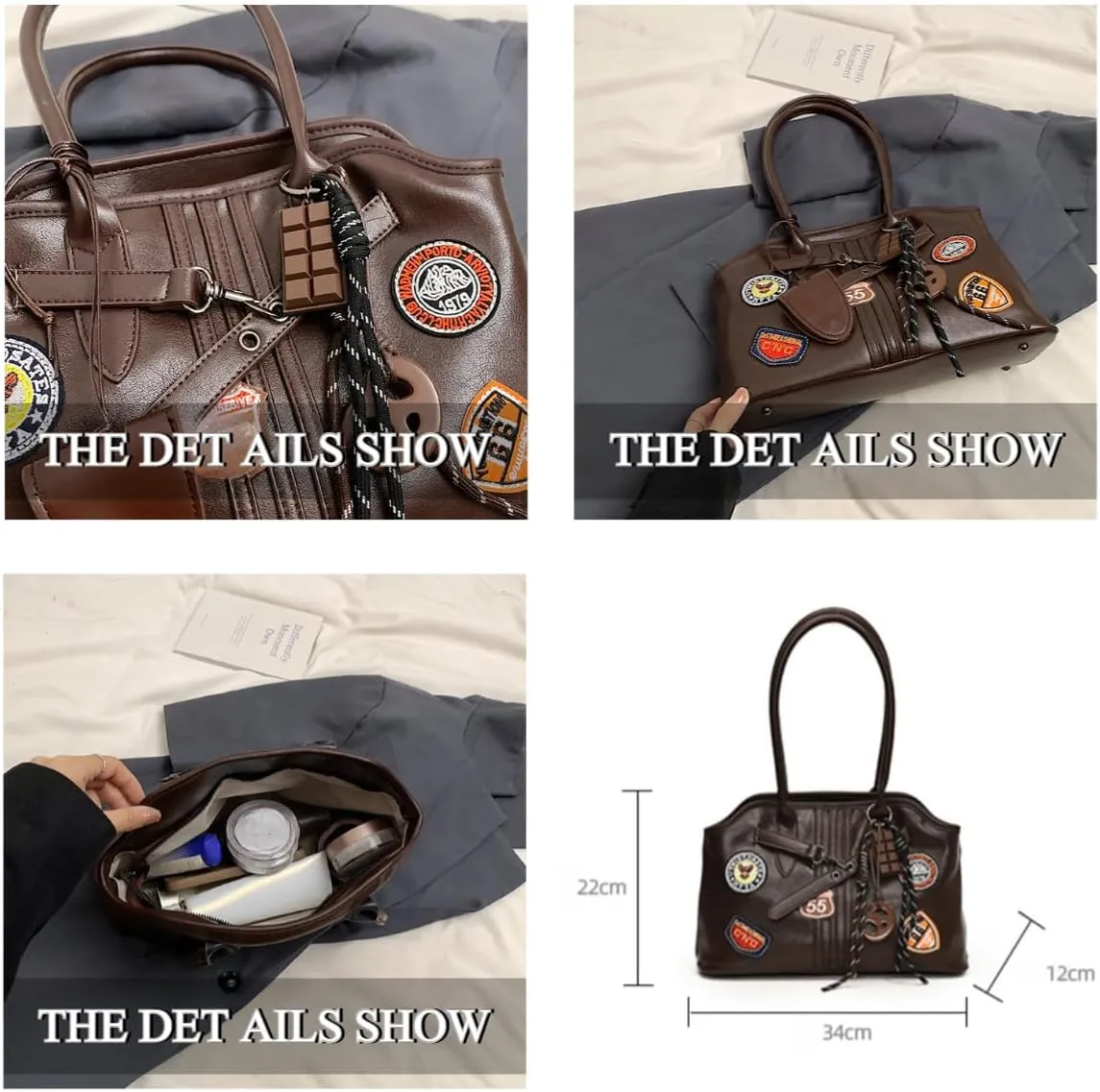 Preppy Large Cute Purse Y2k Streetwear City Bowling Bags Trendy Women's Leather Tote Bag