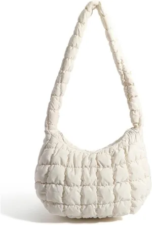 Puffer Underarm Handbag For Women, Small Cute Designer Hobo Bag, Quilted Padding Bags, Soft Nylon Puffy Purse