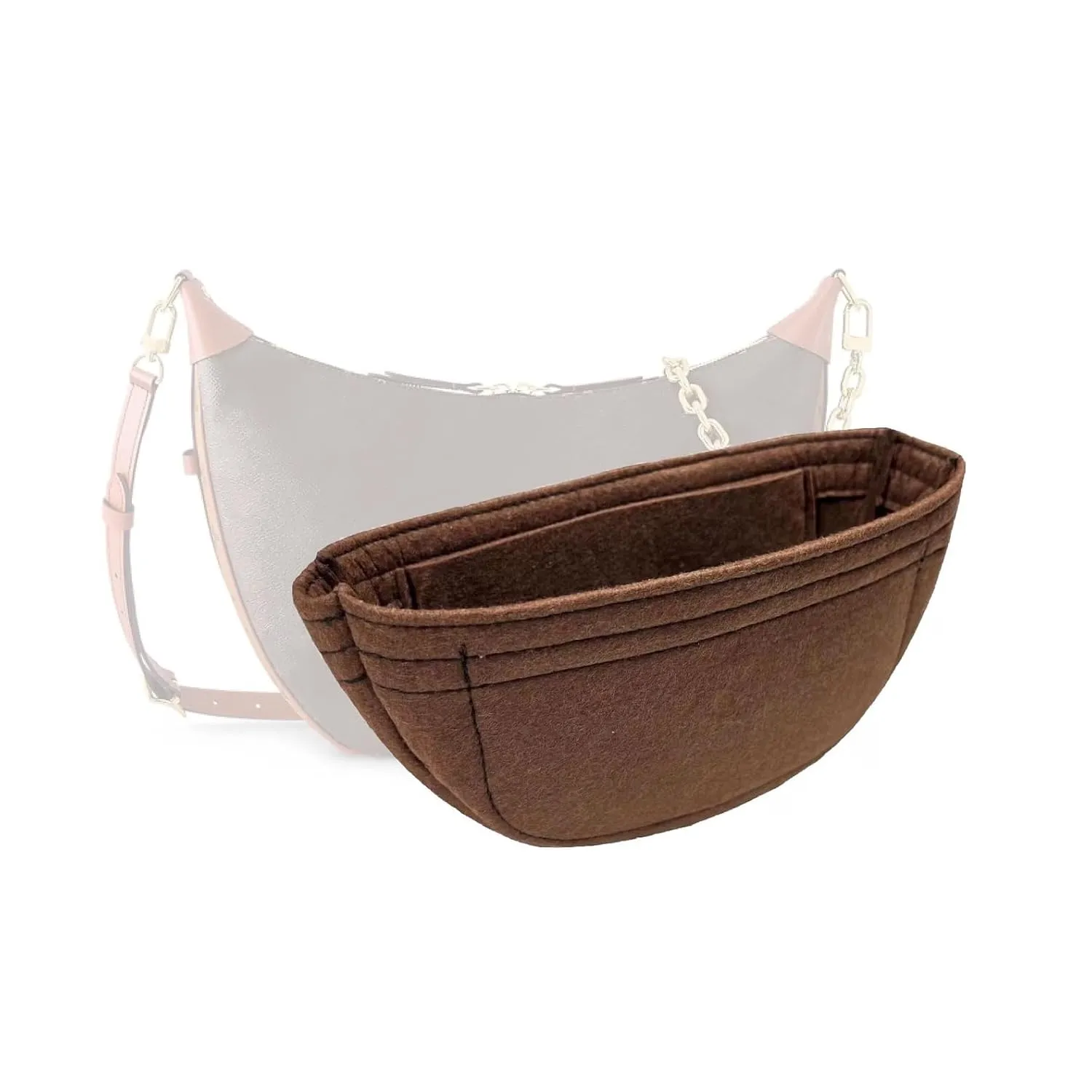 Purse Organizer for Lv Loop Hobo Bag Insert, Lv Loop Hobo GM Bag Organizer, Handmade 2mm Premium Felt Snug Sturdy Gold Zipper (For Loop Hobo GM, Tea)