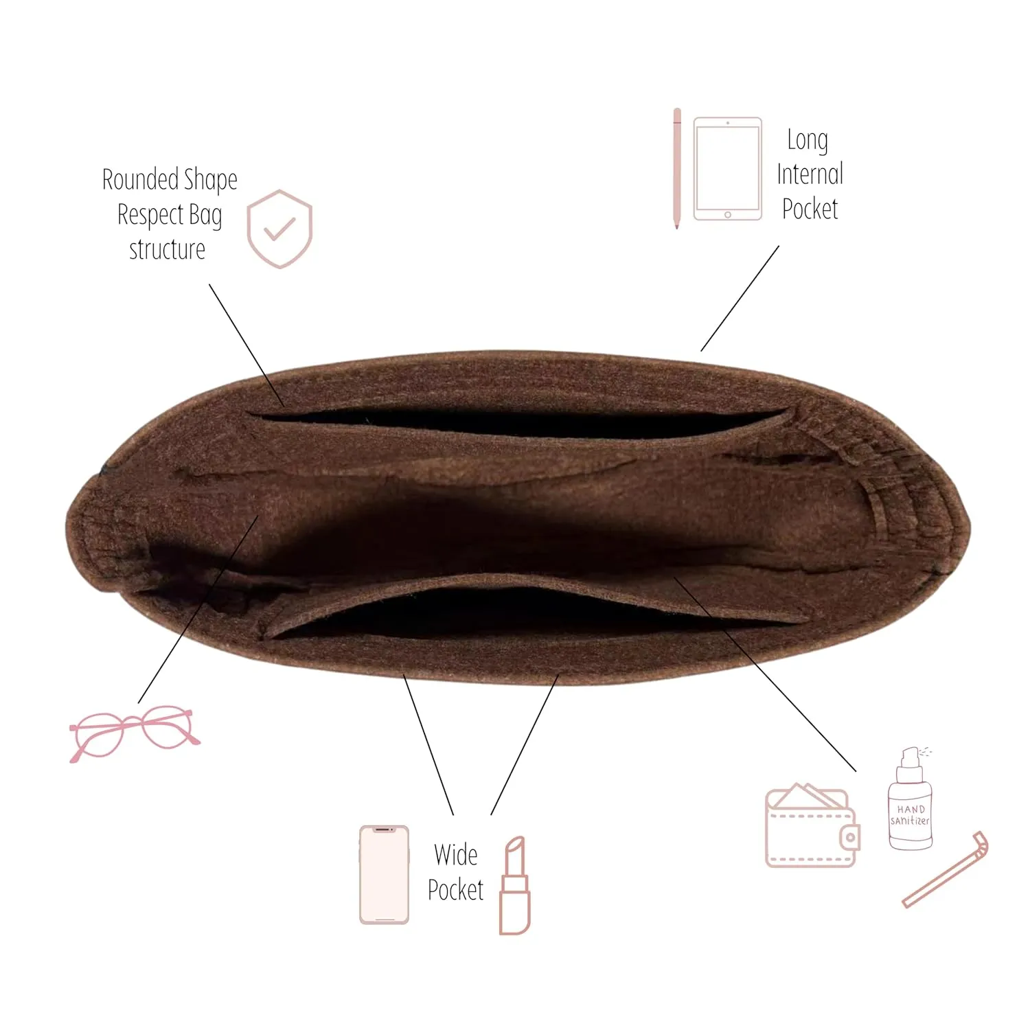 Purse Organizer for Lv Loop Hobo Bag Insert, Lv Loop Hobo GM Bag Organizer, Handmade 2mm Premium Felt Snug Sturdy Gold Zipper (For Loop Hobo GM, Tea)