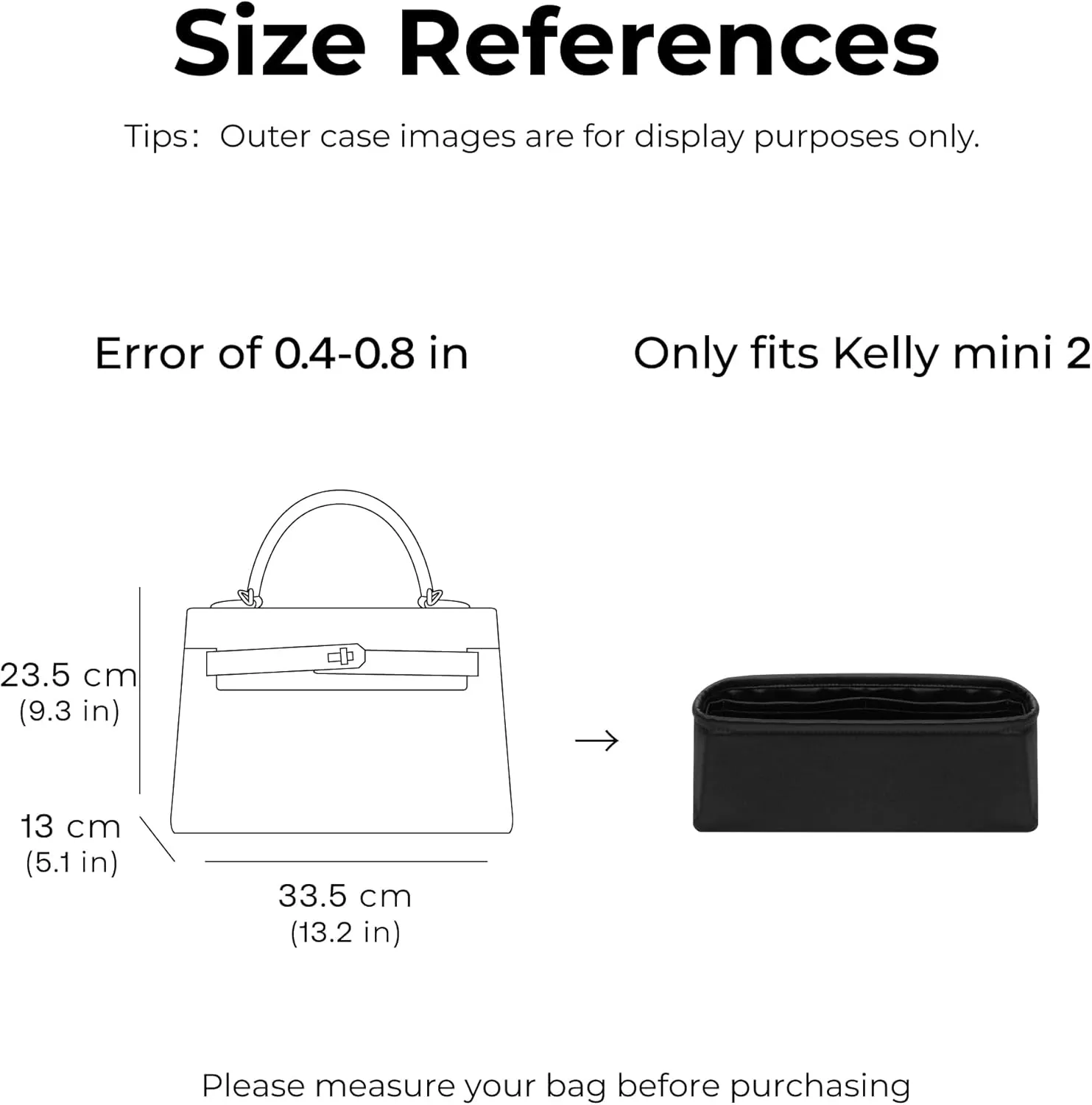 Purse Organizer Insert for HERMES Kelly Mini handbag (Custom Color for Kelly Mini)