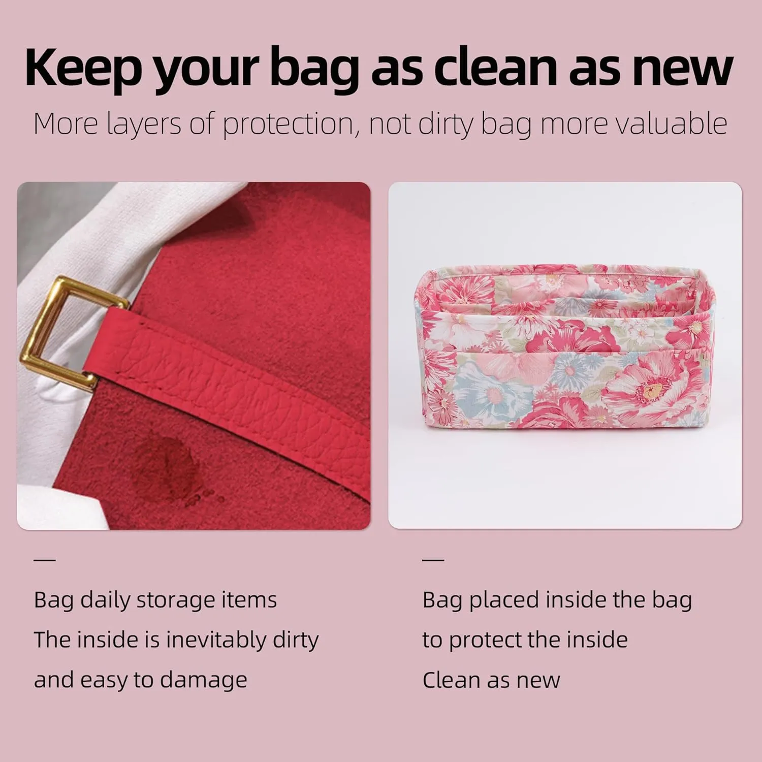 Purse Organizer Insert for LadyDior Bags, Soft Handbag Tote Organizer Liner, Women Luxury Handbag Tote Inner Bag(Small, Blooming)