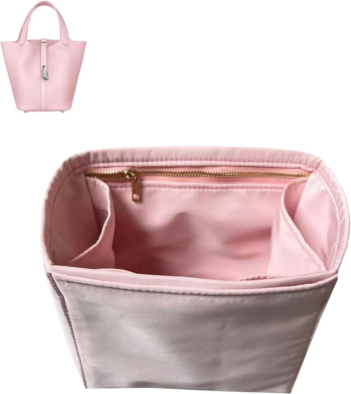 Purse Organizer Picotin 18 22 26 Insert Bags Makeup Handbag Inner Purse Portable base shaper Premium Nylon (Picotin 22, lightpink)