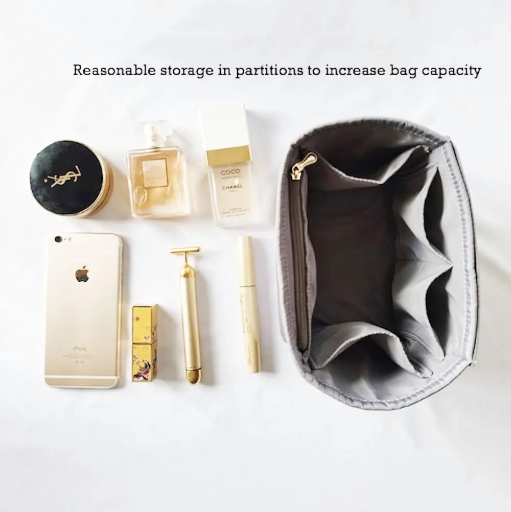 Purse Organizer Picotin 18 22 26 Insert Bags Makeup Handbag Inner Purse Portable base shaper Premium Nylon (Picotin 22,lightcoffee)