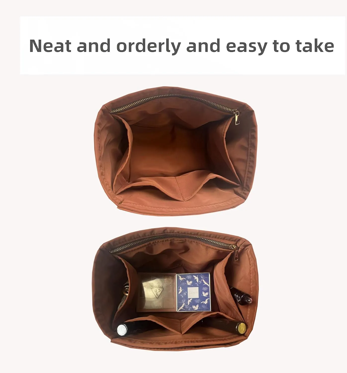 Purse Organizer Picotin 18 22 26 Insert Bags Makeup Handbag Inner Purse Portable base shaper Premium Nylon (Picotin 22,lightcoffee)