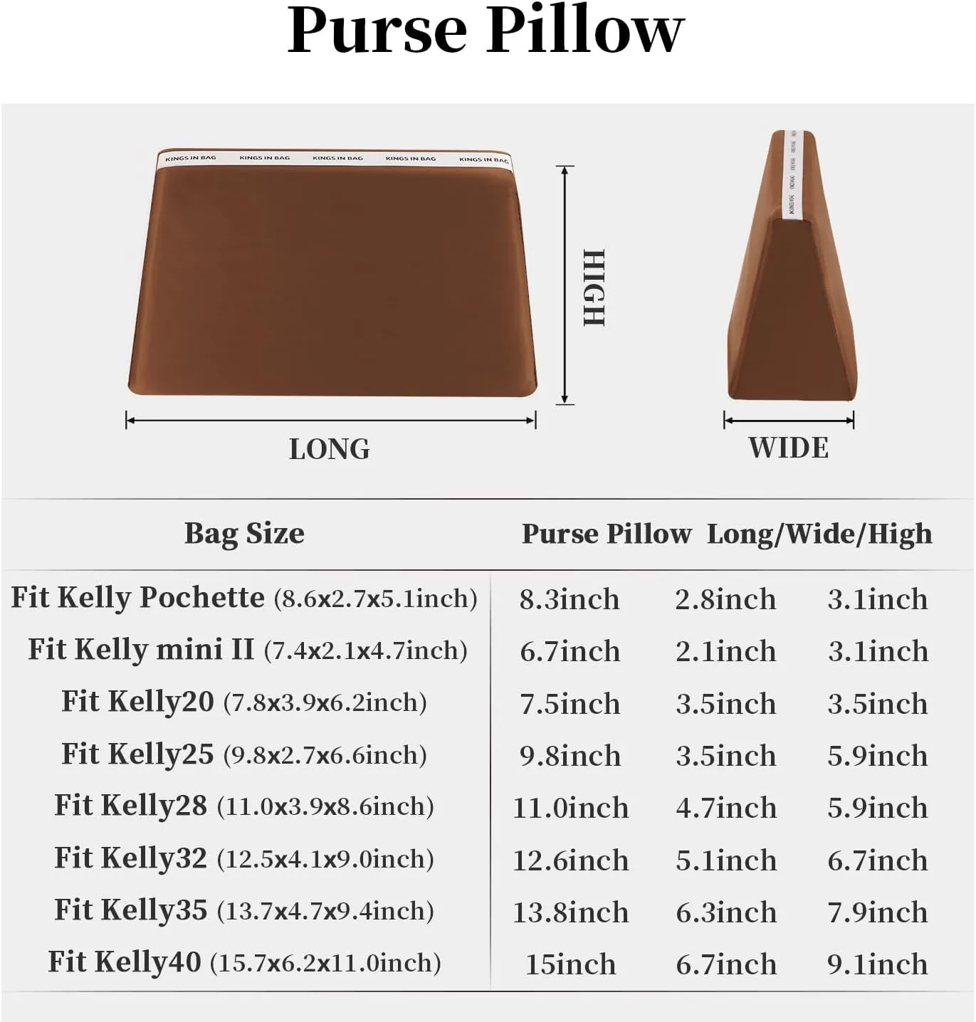 Purse Pillow Insert Compatible with Kelly Pochette Bags, Handbag Filler with Soft Satins for Luxury Bags, Soft Purse Inner Pillow with Memory Foam for Daily Storage(Gold, Pochette)
