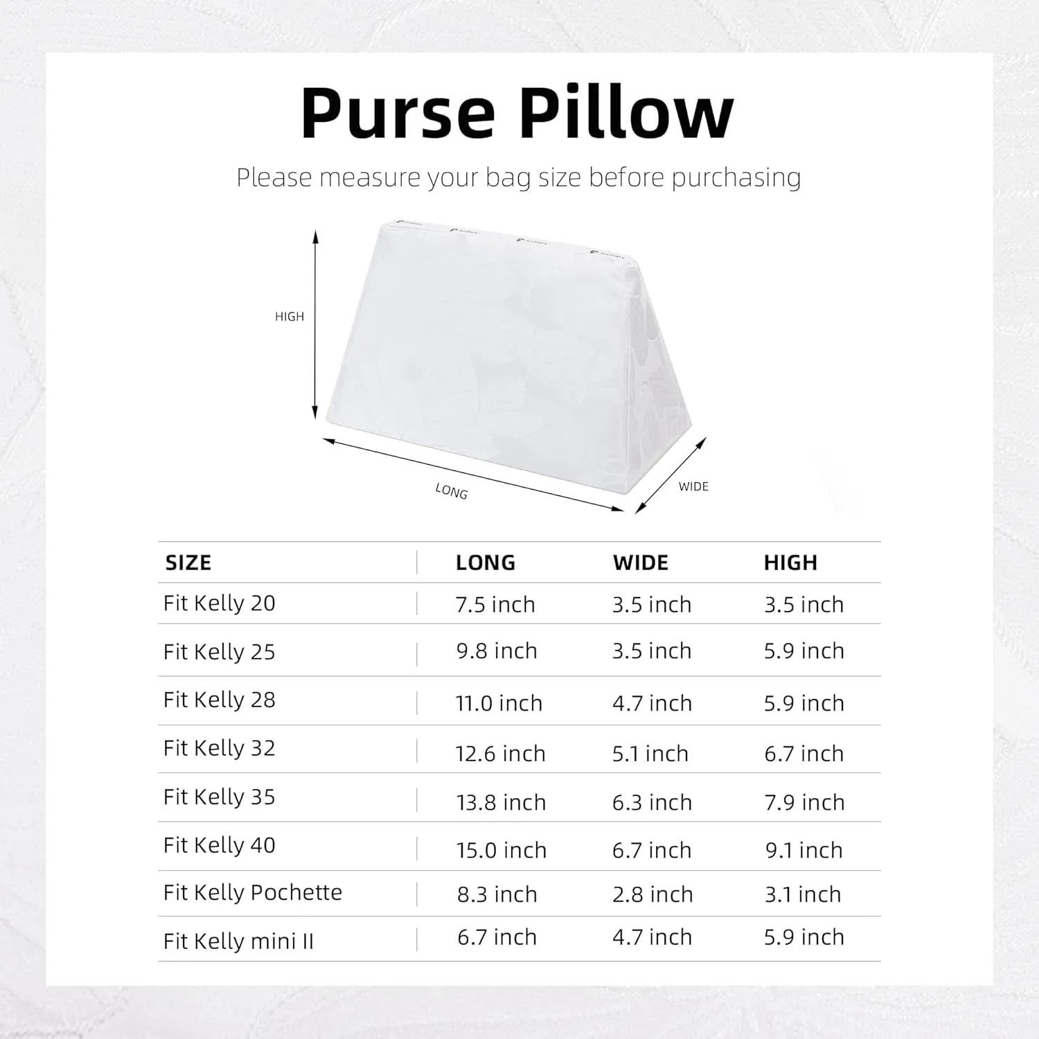 Purse Pillow Insert for Kelly mini/25/28/32/35 bags, Soft Memory Foam Bag Pillow, Luxury Handbag Tote Shaper (Kelly mini2,Snowflake)