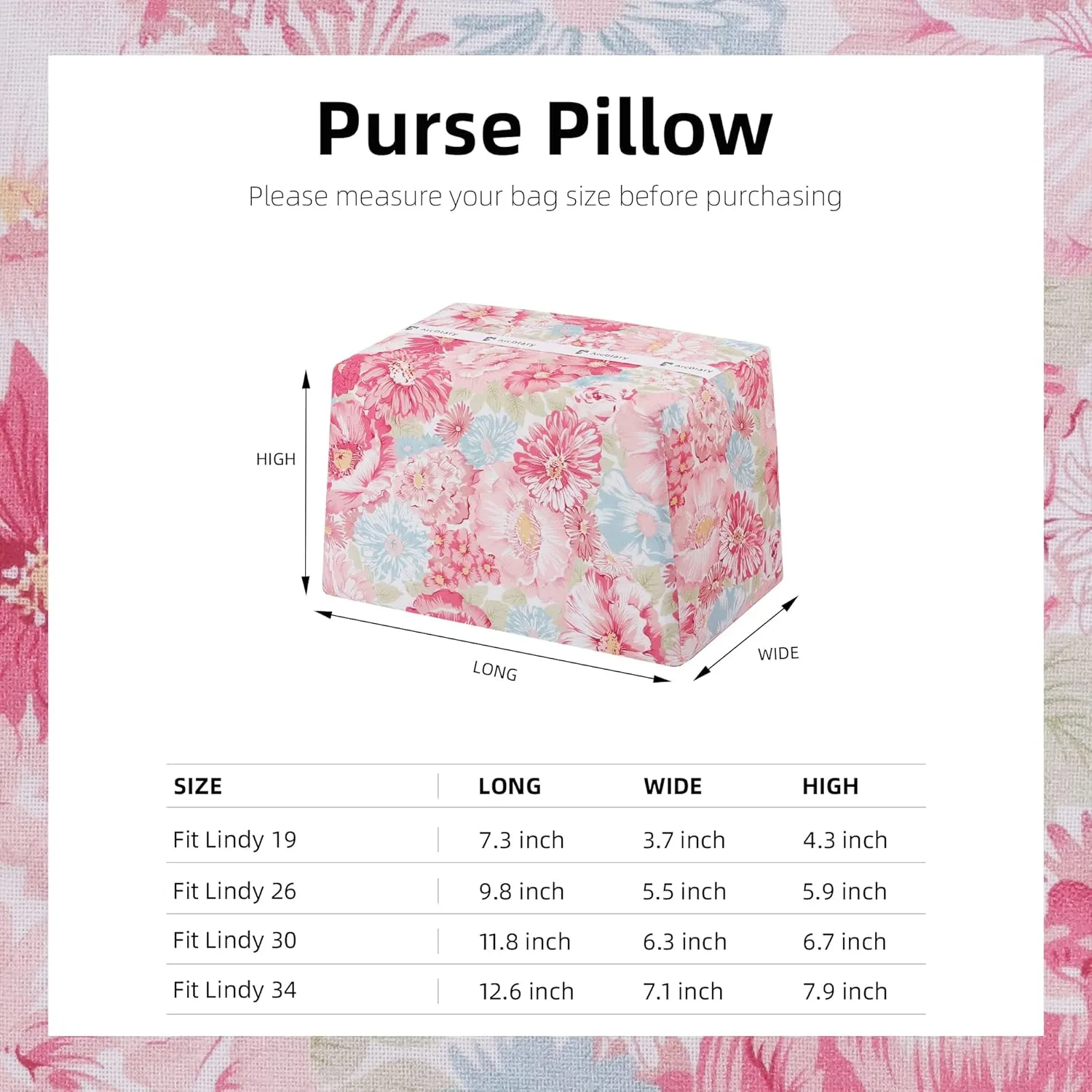 Purse Pillow Insert for Lindy 19/26/30/34 bags, Soft Memory Foam Bag Pillow, Luxury Handbag Tote Shaper(Lindy19,Blooming)