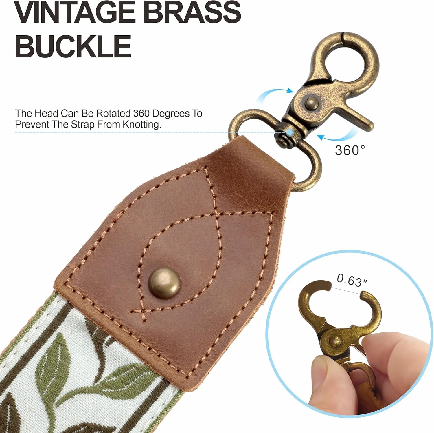 Purse Strap-2"Crazy Horse Leather Wide Shoulder Strap Adjustable Replacement,Jacquard Embroidery Bag Straps