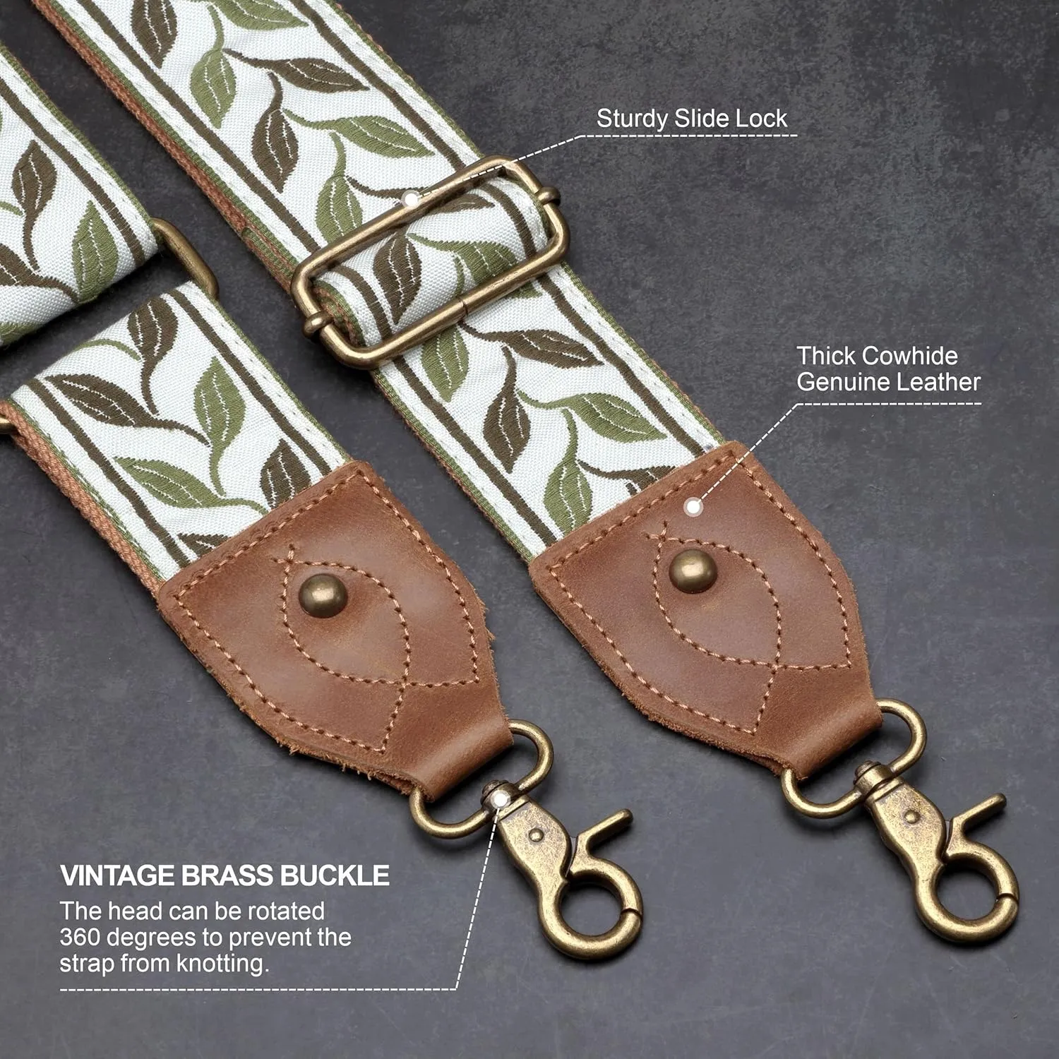Purse Strap-2"Crazy Horse Leather Wide Shoulder Strap Adjustable Replacement,Jacquard Embroidery Bag Straps