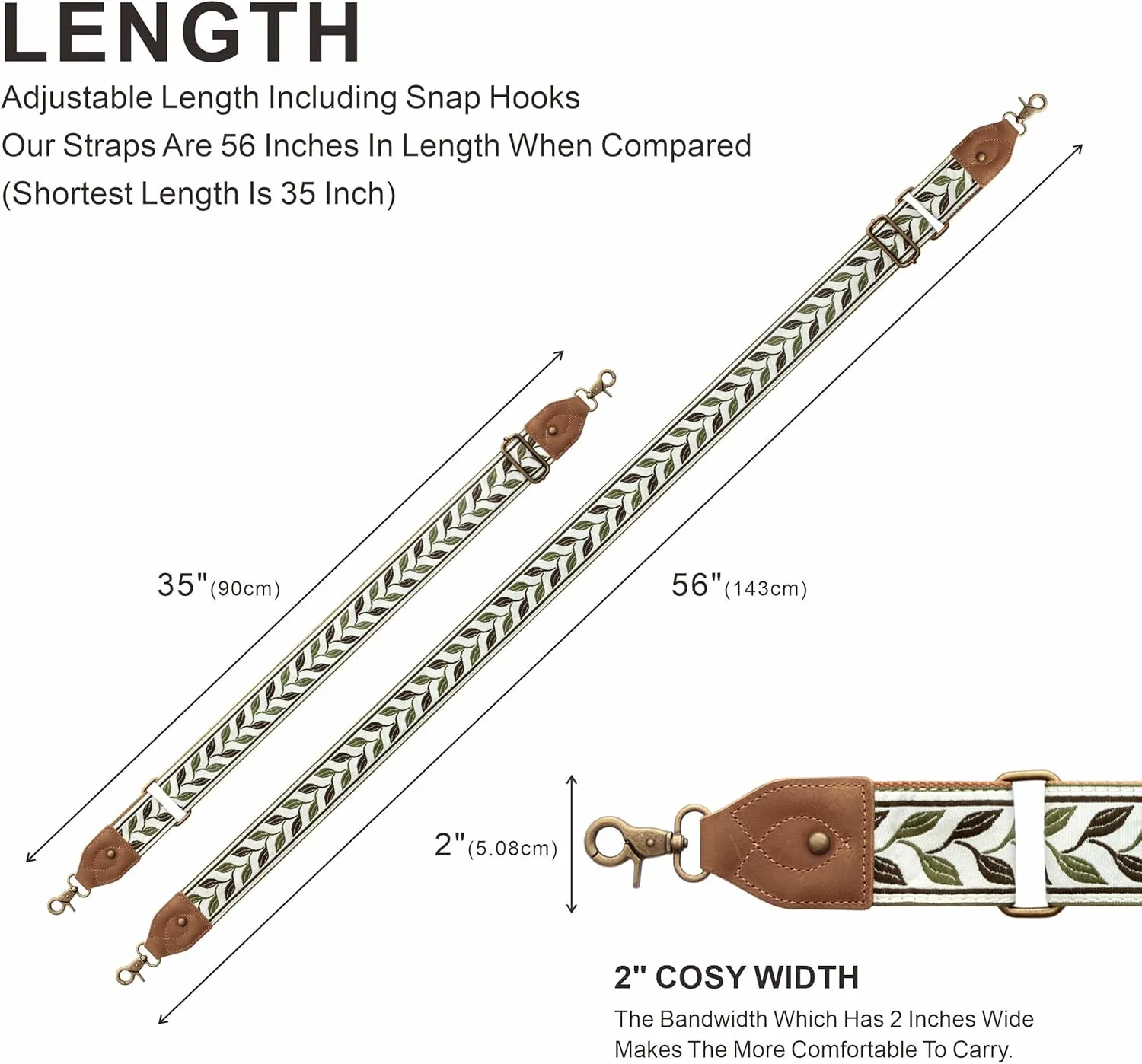Purse Strap-2"Crazy Horse Leather Wide Shoulder Strap Adjustable Replacement,Jacquard Embroidery Bag Straps