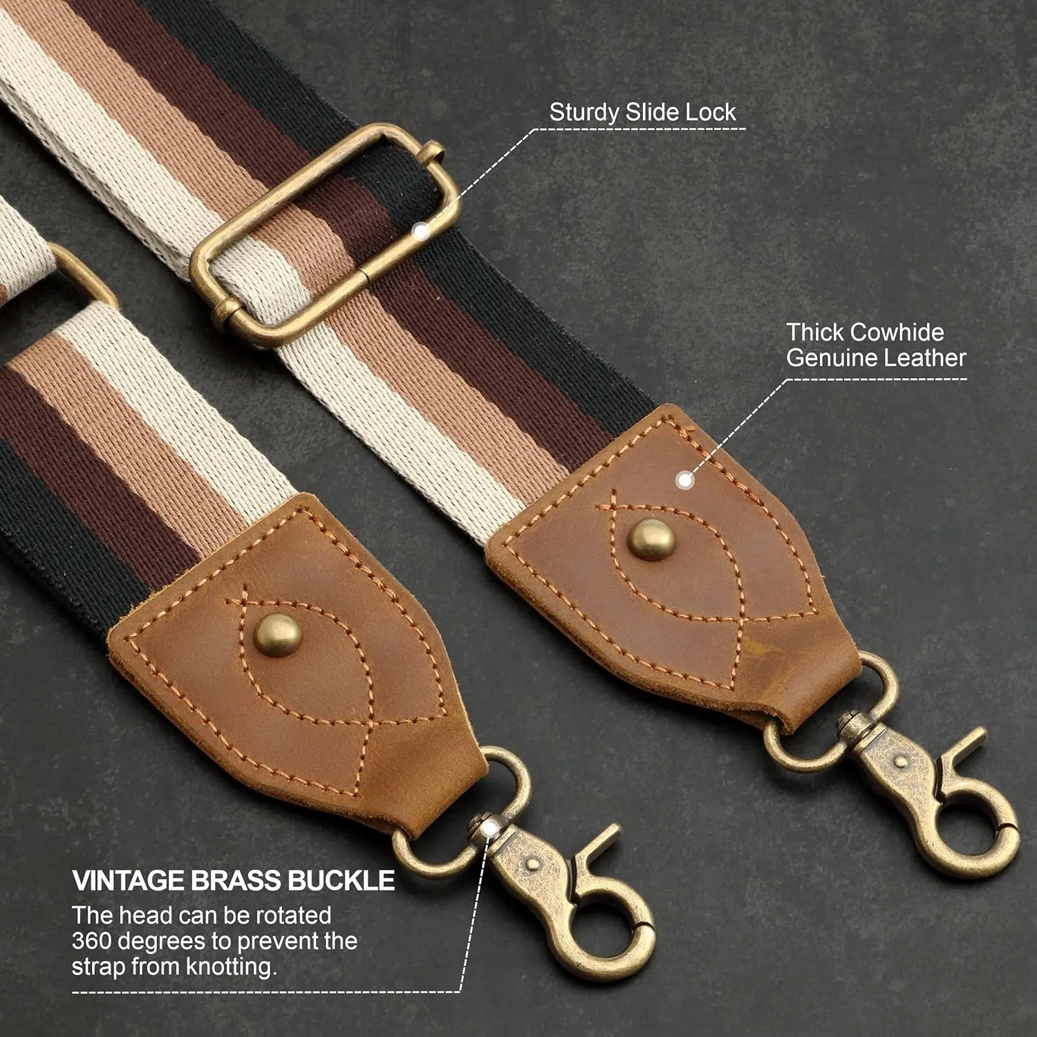 Purse Strap-2"Crazy Horse Leather Wide Shoulder Strap Adjustable Replacement,Jacquard Embroidery Bag Straps
