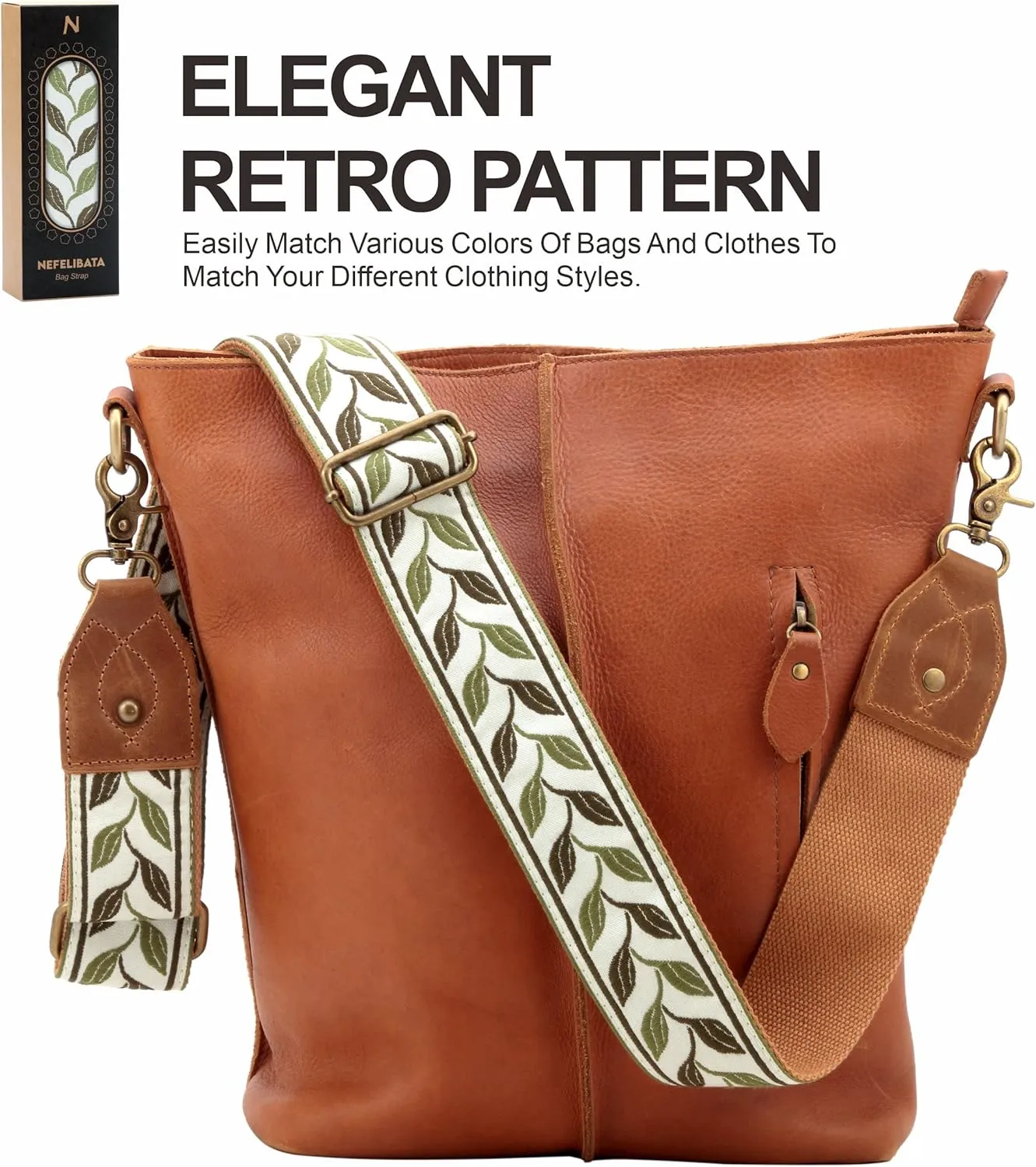 Purse Strap-2"Crazy Horse Leather Wide Shoulder Strap Adjustable Replacement,Jacquard Embroidery Bag Straps