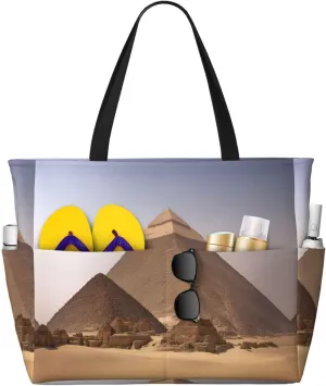 Pyramids Of Egypt Beach Tote Bags For Women Travel Totes Bag Handbag With Zipper And Pockets For Travel Vacation