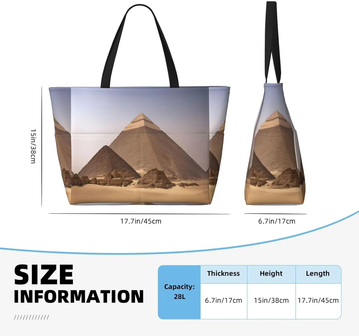 Pyramids Of Egypt Beach Tote Bags For Women Travel Totes Bag Handbag With Zipper And Pockets For Travel Vacation