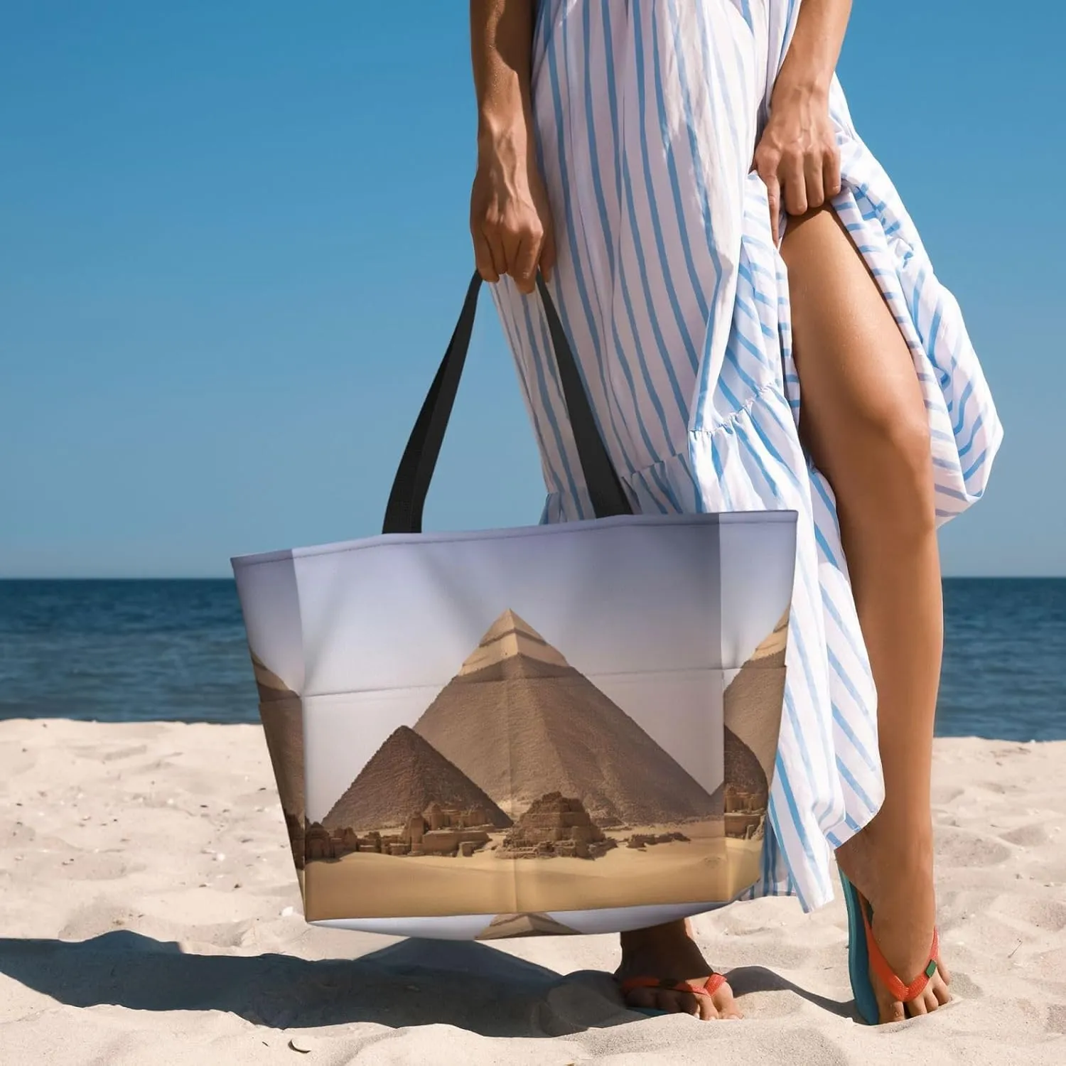 Pyramids Of Egypt Beach Tote Bags For Women Travel Totes Bag Handbag With Zipper And Pockets For Travel Vacation